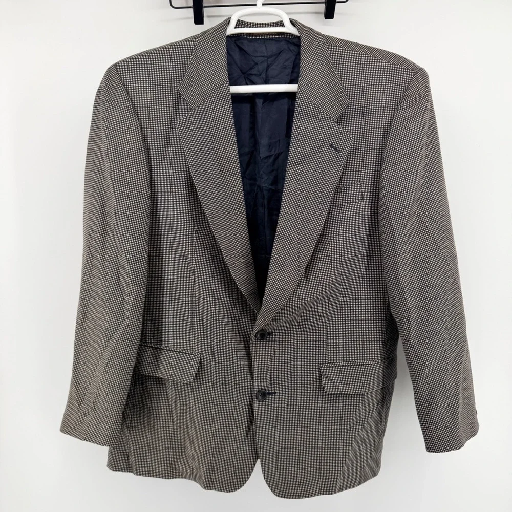 Bachrach Vintage Micro-Check Two-Button Blazer Jacket 42R Navy Tan Canada